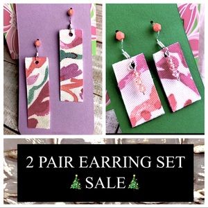 NWT 2PAIR SET Earrings Glass Beaded Fabric Dangle